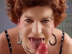 Transexual redhead granny sucks him!