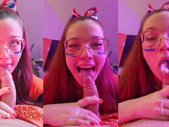 Sucer une bite, Couple, Éjaculer dans la bouche, Lunettes, Pov, Rousse roux