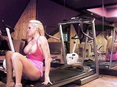 Hot blonde tight pussy slut seduces asian businessman and drains his balls empty in fitness room