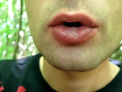Close up Playing with Cum on Lips - Blowing Cum Bubbles and Swallowing All That Cum