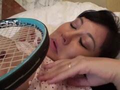 Uncensored Japanese milf affair with tennis racket Subtitled