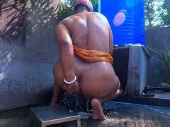 Indian Bhabhi Bathing Outdoor