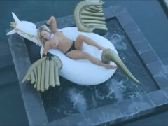 Busty blonde Olivia Austin gets in some pool time and plays with her dildo