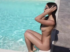 Brunette Genesys - The Holidays - Solo outdoors by the pool