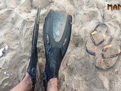 Cum Fins & Flippers - Nudist Beach - Cum Feet Socks Series - Manlyfoot - Episode 3