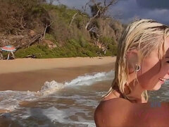 Amatör, Strand, Bikini, Flickvän, Orgasm, Offentlig, Röker, Voyeur