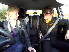 Susy Blue's curvy body takes on a massive cock in a fake driving school lesson