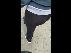 Wife Flashes Pink Thong in See-Through Spandex - Public Tease!