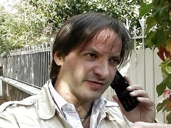 Slender French Girl Swallowing Cum at the Backyard