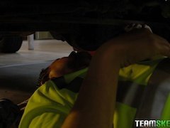 karlie brooks coddled mechanic's cock with her warm mouth