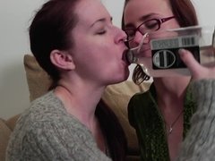 Tipsy naughty lesbians fuck at work in amateur lesbo threesome