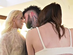 Shemale ladies fucked in a threesome by a man in the ass