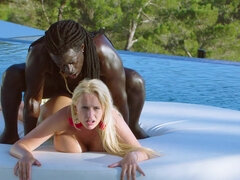 European hottie Angel Wicky fucks horny black guy by the pool