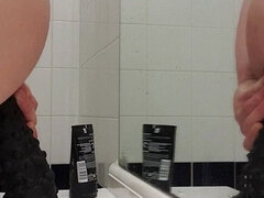 Carl Cagedwarrior Takes Huge BBC Dildo in Hotel Bathroom with Mirror Reflection
