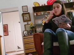 Leather boots on his cock