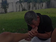 Slaves have to lick ladies feet