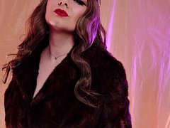 ASMR fur coat fetish, vaping smoking with short leather gloves Arya Grander