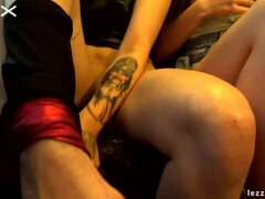 Tattooed Lesbians Fingering Fun On The Bus