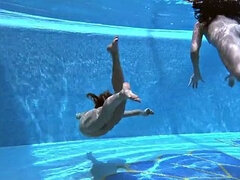 Jessica and Lindsay swimming naked in the pool