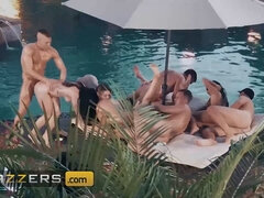 Brazzers: Lena Paul's wild pool party ends with a wild orgy of cum-filled mouth and pussy