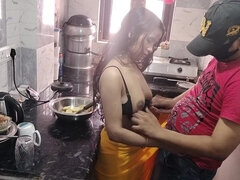 Indian Couple Hot Sex in Kitchen While Desi Wife Cooking Food
