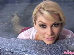 Heather Vandeven's solo play in the hot tub: wet big tits, heels, and ass