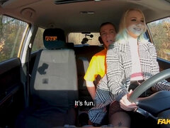 A sexy blonde rides a big fat dick during her driving lesson.