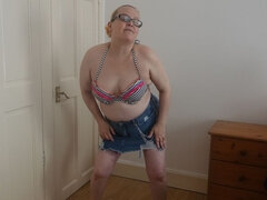 Stripping in Denim Skirt and Bikini Top