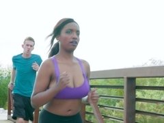Busty babe is having a crazy workout