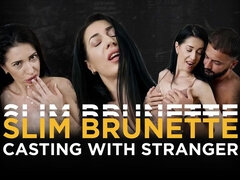 Slim brunette casting with a stranger!