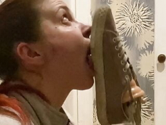 Licking shoe soles from get down and dirty machine humiliation