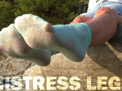 Outdoor Soles Tease in Cute Turquoise Nylon Socks Part 2