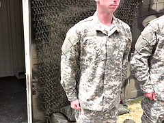 Army jock in locker room fucking sucking cock in orgy