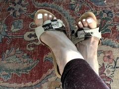 White Toenails in Wooden Mules