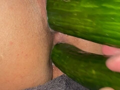 Big Veggies in Pussy, Double Anal Fucked and Oiled Fisted