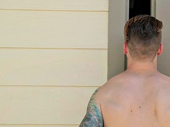 Athletic college student amateur toys ass and jerks off solo