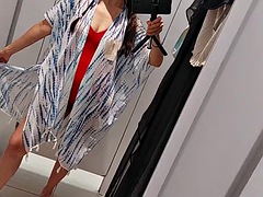 Hot brunette fitting room hairy pussy, big ass, big nipples. Sexy mom undresses to try on clothes hairy pussy, big ass