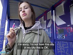 Train Station smoker gets her tits out to pay the fine