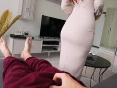 Step Mom Helps Step Son Cum On Her Big Round Ass After Catching Him Hard