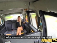 Busty sexy blonde fucked in tight holes in taxi