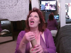 Amatör, Bbw stor vacker kvinna, Dildo, Grovt språk, Underkläder, Mogen, Rödhårig