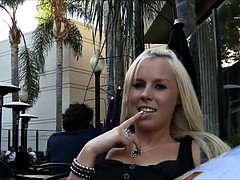 sexy blonde xposing herself at a local bar in public with a chance of getting caught