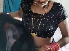 Indian Desi Video Cute Village Bhabhi Black Saree Blouse Petticoat and Panty