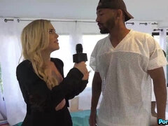 News Reporter Kali Roses Sucks Big Black Athlete Cocks