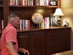 Office daddy without a condom fucked handsome after sucking cock