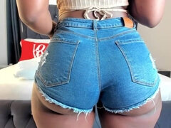 Jack off to my perfect black ass wiggling in booty tight shorts