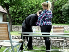 ぽっちゃり, デカ尻, デカパイ, フェラチオ, ぽちゃ, 巨大, アウトドア, オマンコ