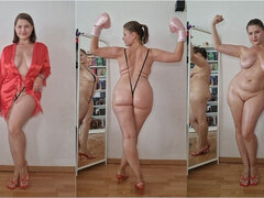 Amateur, Gros cul, Bikini, Brunette brune, Rondelette, Gants, Talons, Solo