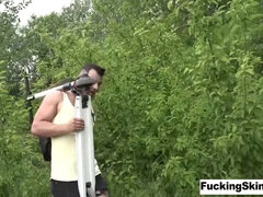 Petite teen gets her tight pussy licked & fucked in public by a hung dude