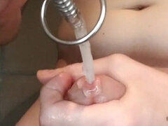 Ejaculation Into Clear, Hollow Toy with Ribbed, Wide Head That Barely Fit in My Urethra!